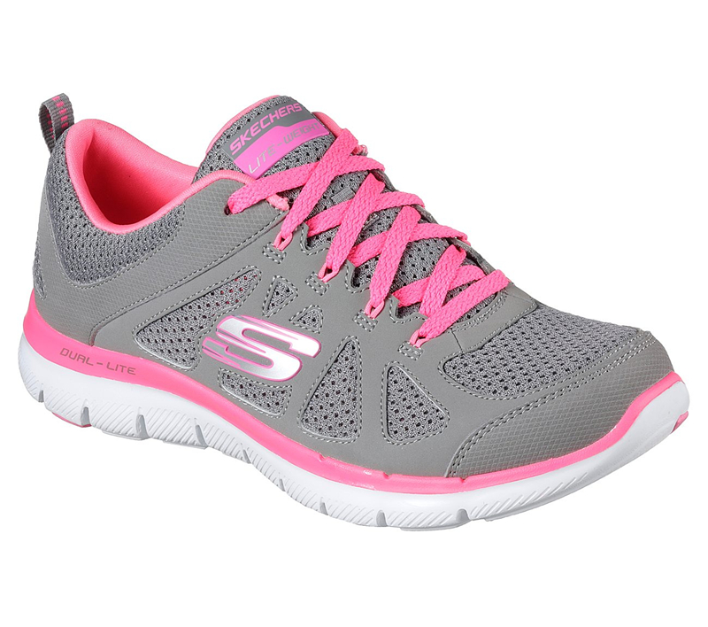 Skechers Women Flex Appeal 2.0 - Simplistic Gray/Hot Pink-Running Shoes
